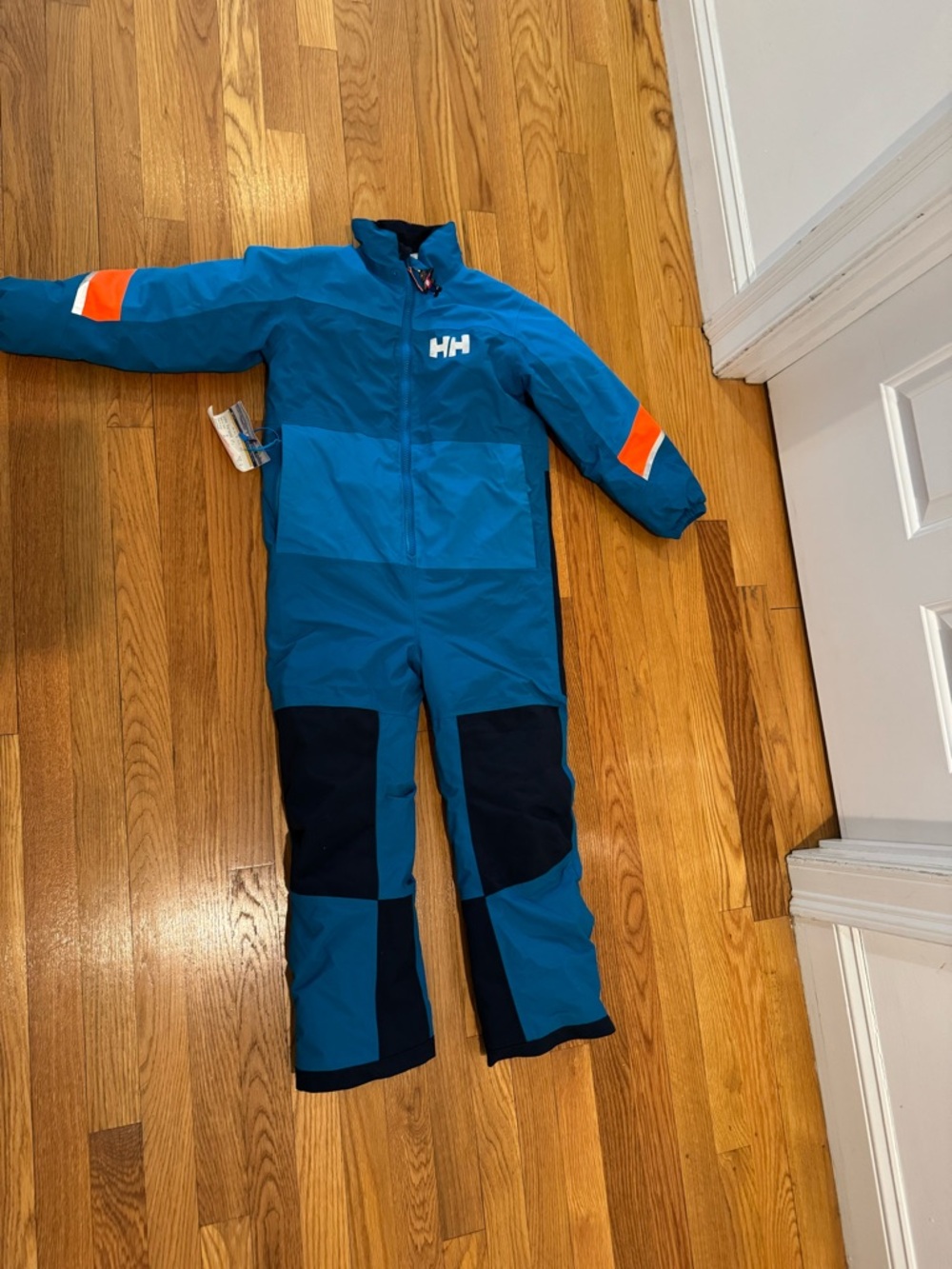 Helly Hansen Blue Kids Ski Jacket with Orange Straps